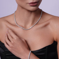 Rhodium Plated 925 Sterling Silver Moissanite Stone 2.2mm Tennis Necklace or Bracelet - MGMN00249 | MGMB00249