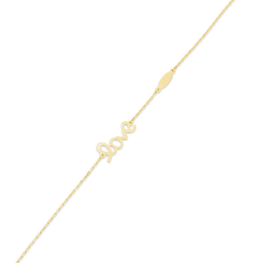 14KB0009. - 14 Karat Yellow Gold Love Engravable Bar Adjustable Bracelet
