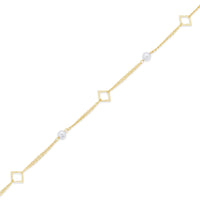 14KB0010. - 14 Karat Yellow Gold Fresh Water Pearl Diamond Cut Square Charms Adjustable Bracelet
