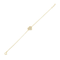 14KB0011. - 14 Karat Yellow Gold Diamond Cut Heart Studded CZ Charm Adjustable Bracelet