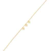 14KB0012. - 14 Karat Yellow Gold Three Diamond Cut Heart Charm Adjustable Bracelet