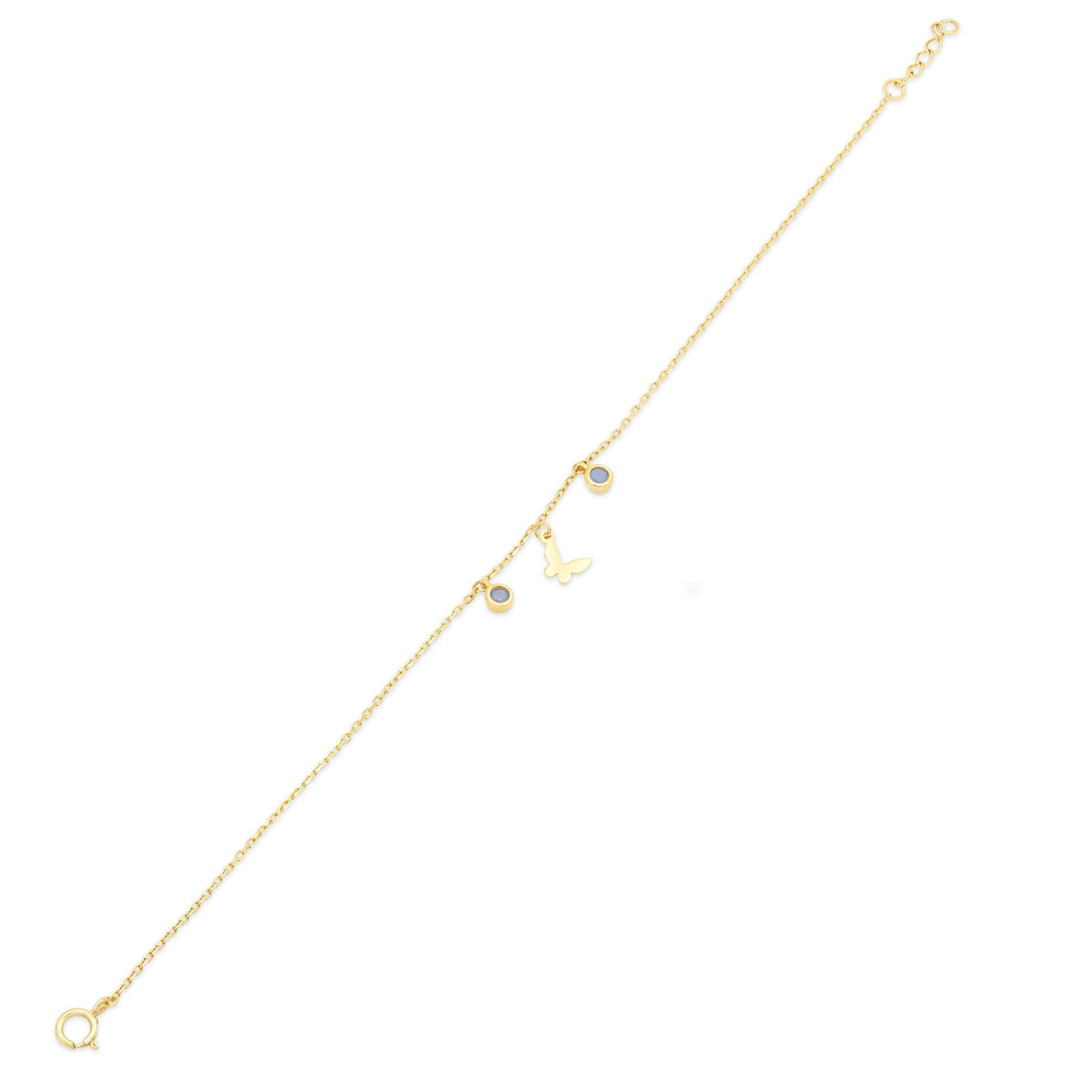 14KB0013. - 14 Karat Yellow Gold Butterfly and Round Opal Charms Adjustable Bracelet