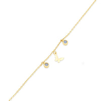 14KB0013. - 14 Karat Yellow Gold Butterfly and Round Opal Charms Adjustable Bracelet