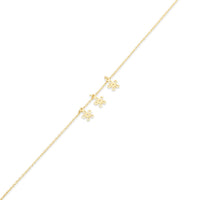 14KB0015. - 14 Karat Yellow Gold Three Flowers Charm Adjustable Bracelet