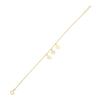 14KB0019. - 14 Karat Yellow Gold Three Stars Diamond Cut Charm Adjustable Bracelet
