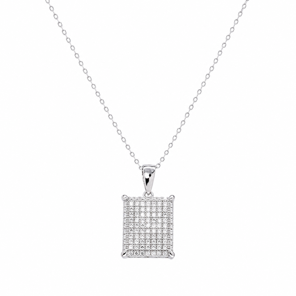 Rhodium Plated 925 Silver Rectangle Micro Pave CZ Pendant Necklace - ACP00053