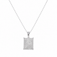 Rhodium Plated 925 Silver Rectangle Micro Pave CZ Pendant Necklace - ACP00053
