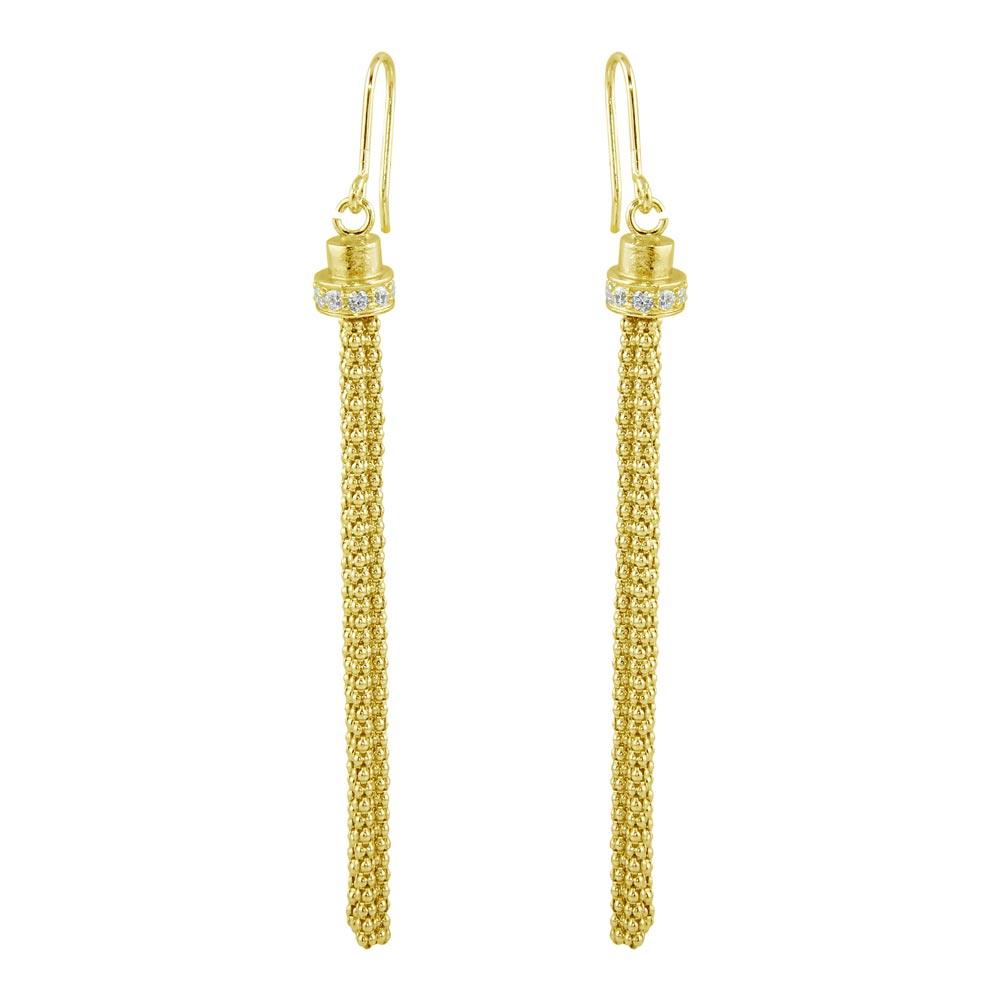 925 Sterling Silver Silver Tassel Drop Clear CZ Earrings - ARE00010RH | ARE00010GP