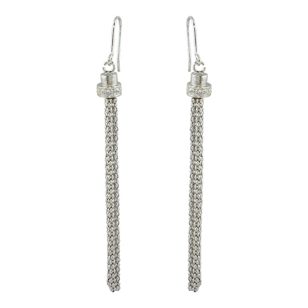 925 Sterling Silver Silver Tassel Drop Clear CZ Earrings - ARE00010RH | ARE00010GP