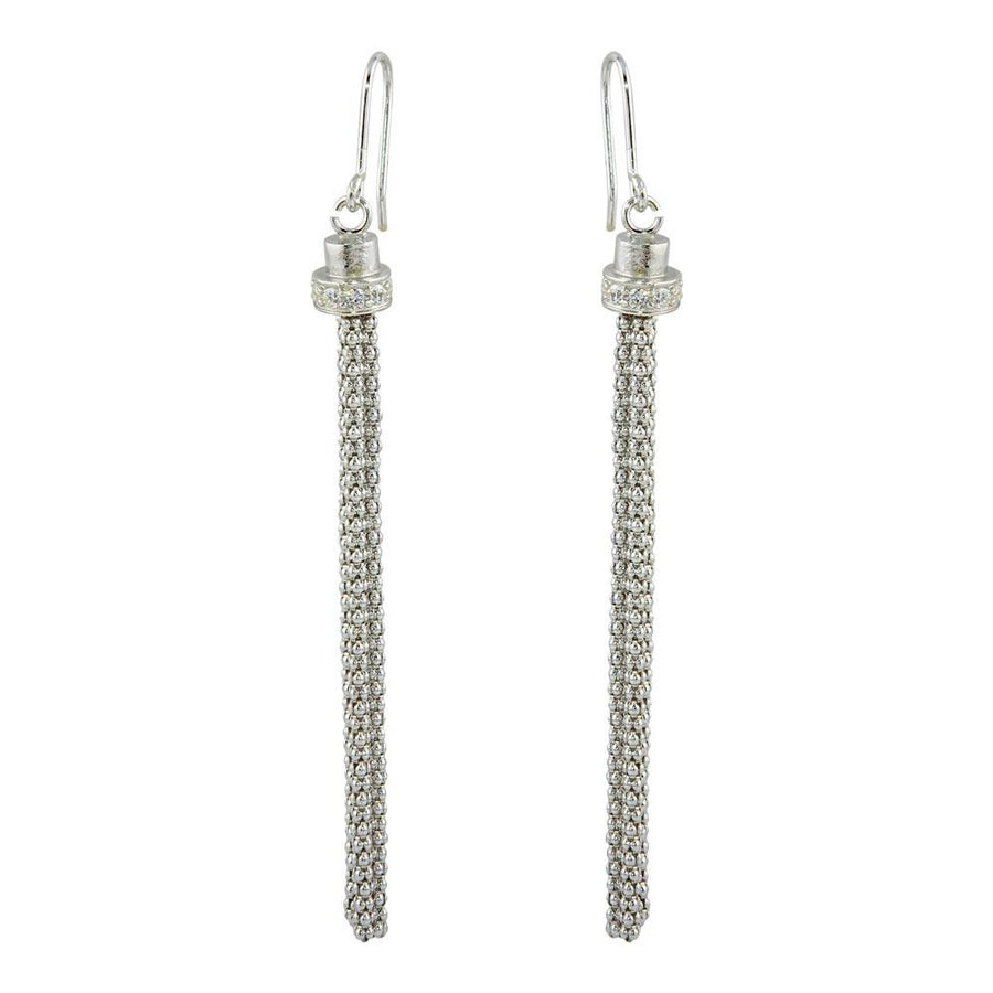 925 Sterling Silver Silver Tassel Drop Clear CZ Earrings - ARE00010RH | ARE00010GP