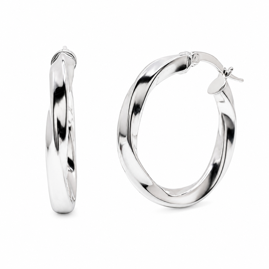 925 Sterling Silver Silver Twisted Hoop Earrings - ARE00050