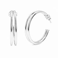 925 Sterling Silver Silver Two Ribbed Hoop Earrings - ARE00053