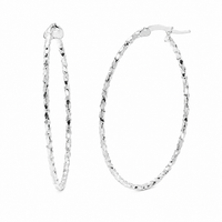 925 Sterling Silver Silver Diamond Cut Twisted Oval Hoop Earrings - ARE00054