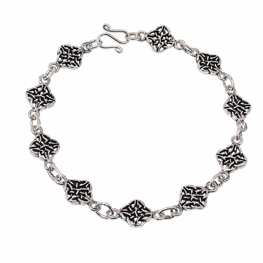 Oxidized 925 Sterling Silver Celtic Flower Bracelet - B00003
