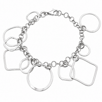 Rhodium Plated 925 Sterling Silver Round And Squares Dangling Bracelet - B00006