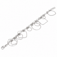 Rhodium Plated 925 Sterling Silver Round And Squares Dangling Bracelet - B00006