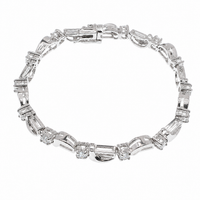 Clearance - Rhodium Plated 925 Silver Wave & Bar Link CZ Tennis Bracelet - B00016