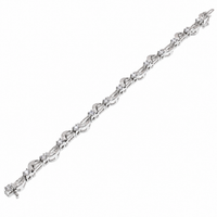 Clearance - Rhodium Plated 925 Silver Wave & Bar Link CZ Tennis Bracelet - B00016