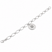 Rhodium Plated 925 Silver CZ Sun Centered Link Bracelet - B00027