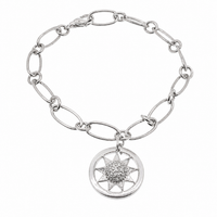 Rhodium Plated 925 Silver CZ Sun Centered Link Bracelet - B00027