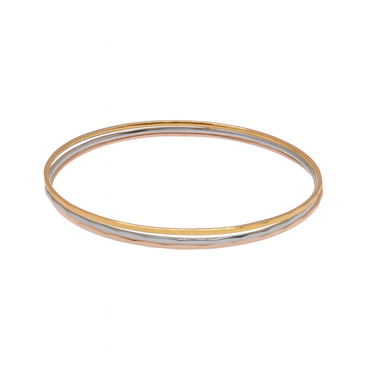 Three-Tone Sterling Silver 925 Diamond Cut Stackable Bangle Bracelet - BG140