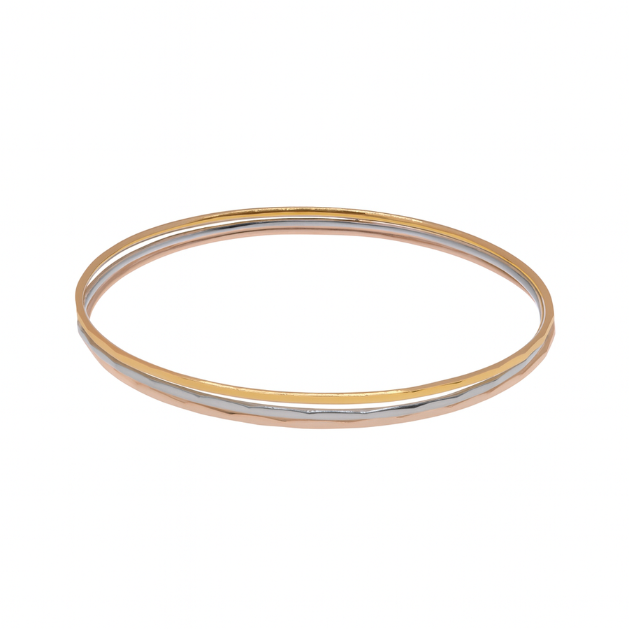 Three-Tone Sterling Silver 925 Diamond Cut Stackable Bangle Bracelet - BG140