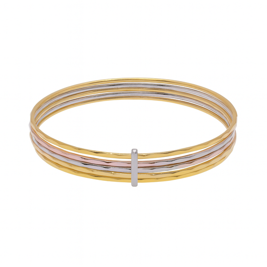 Three-Tone Sterling Silver 925 Diamond Cut Stackable Seminario Bangle Bracelet - BG141