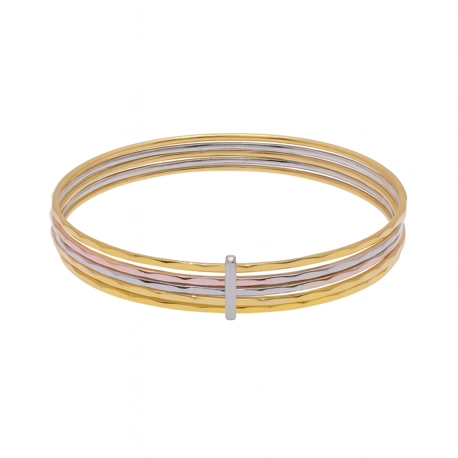 Three-Tone Sterling Silver 925 Diamond Cut Stackable Seminario Bangle Bracelet - BG141