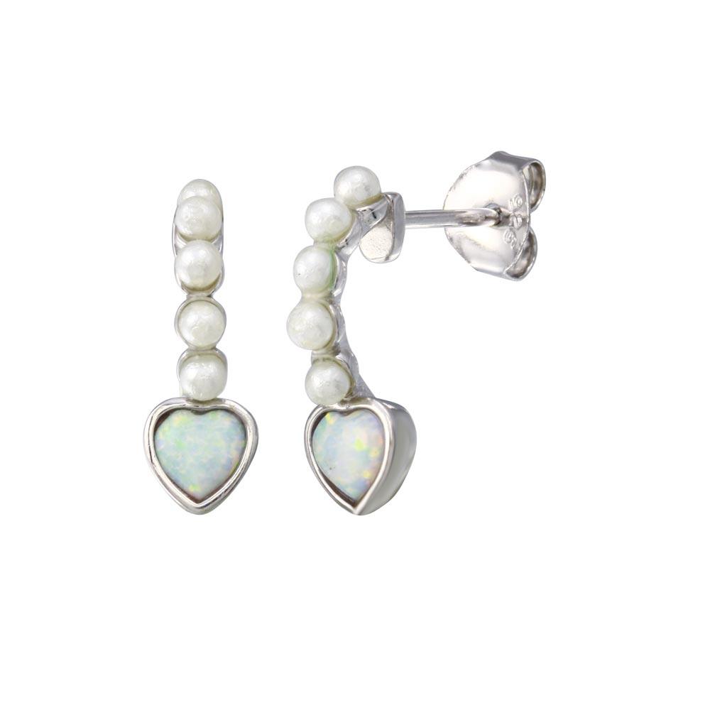 Rhodium Plated 925 Sterling Silver Climbing Heart Pearl Opal Earring - BGE00726