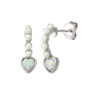 Rhodium Plated 925 Sterling Silver Climbing Heart Pearl Opal Earring - BGE00726