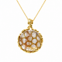 Clearance - Gold Plated 925 Sterling Silver Honeycomb Sand Stone Pendant Necklace- BGP00319