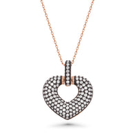 Clearance-Rose Gold Plated 925 Sterling Silver Black CZ Chunky Heart Pendant Necklace- BGP00637