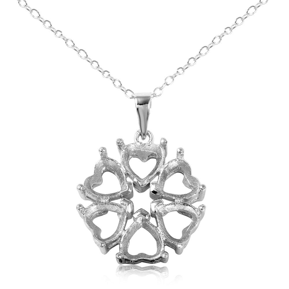 Rhodium Plated 925 Silver Multi Heart Petal Flower Mounting Necklace - BGP00785 | BGP00786 | BGP00787