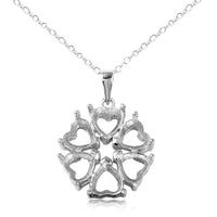 Rhodium Plated 925 Silver Multi Heart Petal Flower Mounting Necklace - BGP00785 | BGP00786 | BGP00787