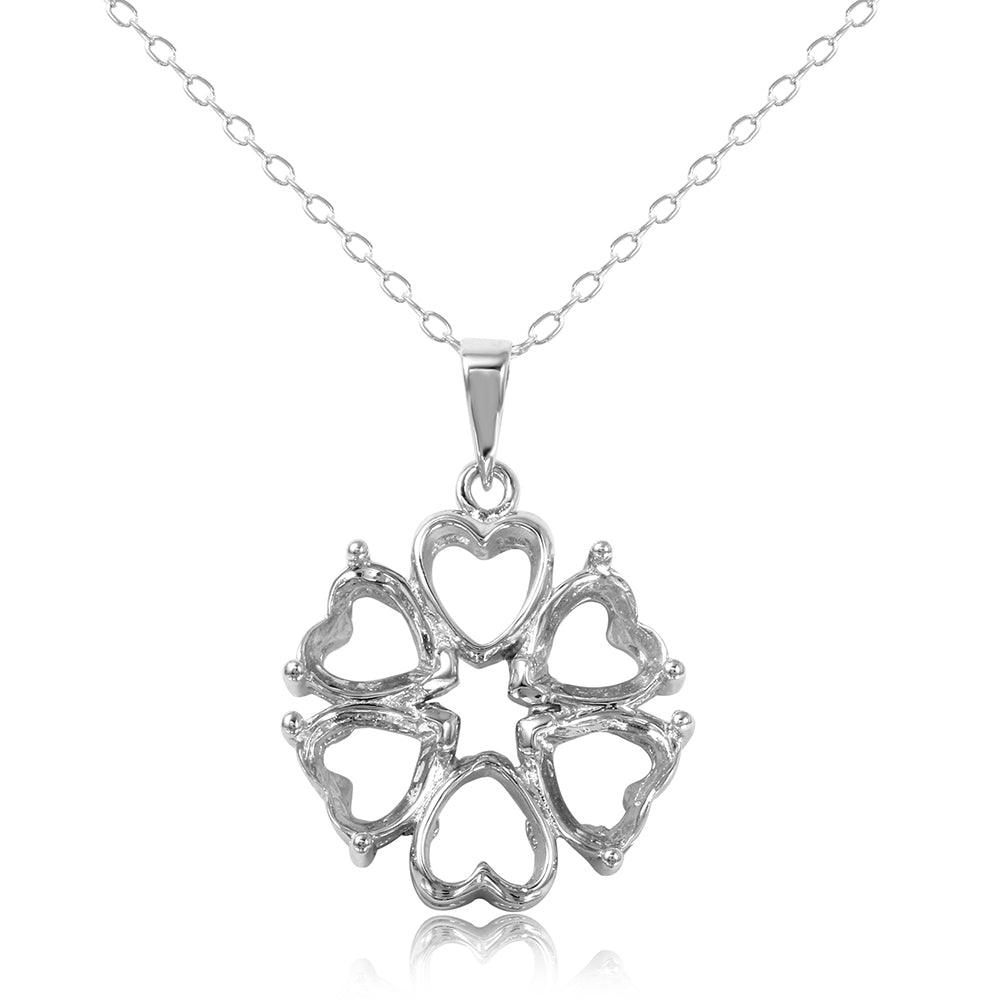 Rhodium Plated 925 Silver Multi Heart Petal Flower Mounting Necklace - BGP00785 | BGP00786 | BGP00787