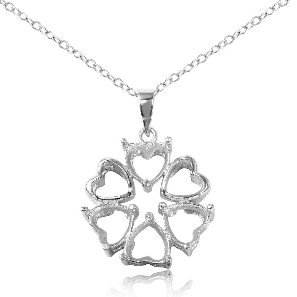 Rhodium Plated 925 Silver Multi Heart Petal Flower Mounting Necklace - BGP00785 | BGP00786 | BGP00787