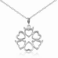 Rhodium Plated 925 Silver Multi Heart Petal Flower Mounting Necklace - BGP00785 | BGP00786 | BGP00787
