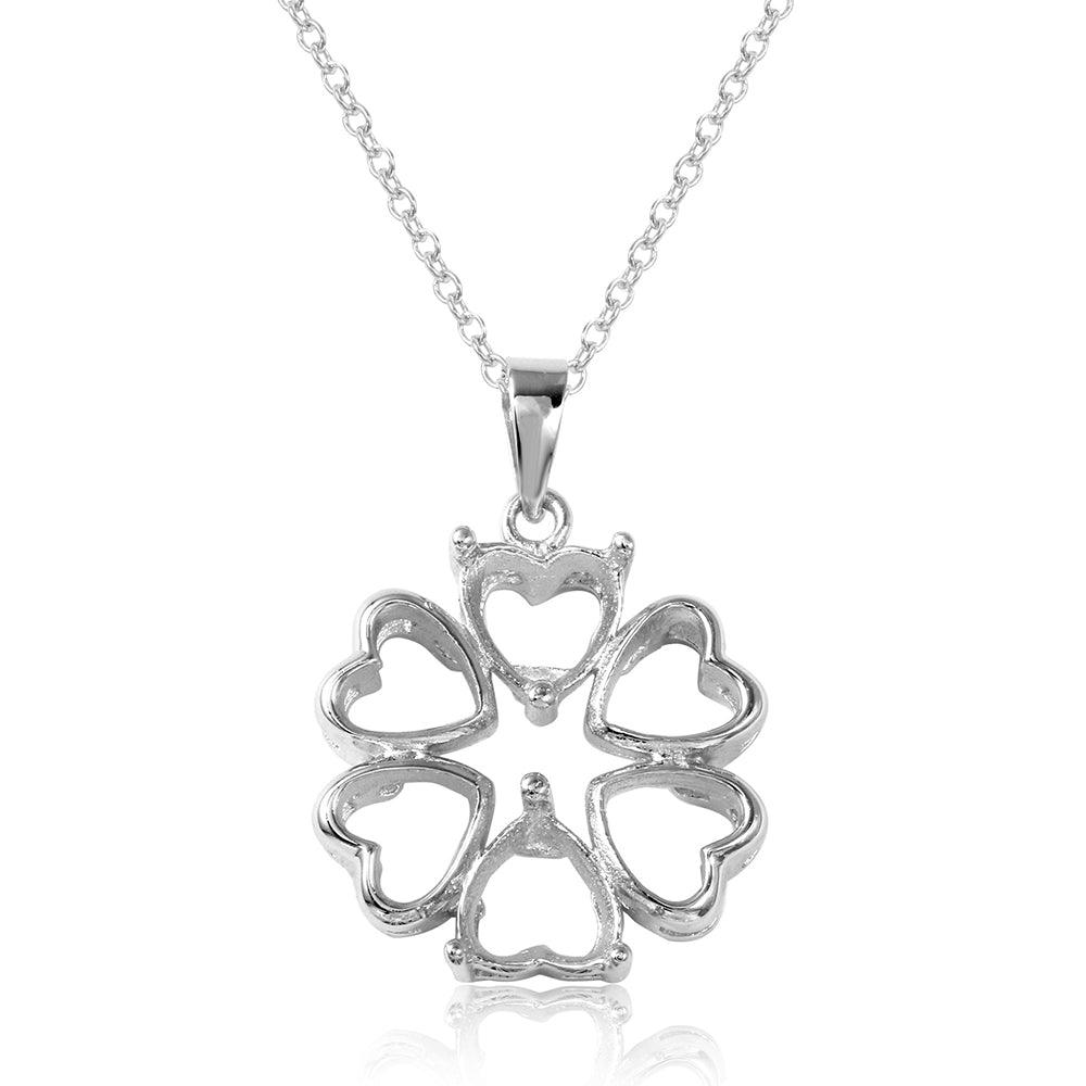 Rhodium Plated 925 Silver Multi Heart Petal Flower Mounting Necklace - BGP00785 | BGP00786 | BGP00787