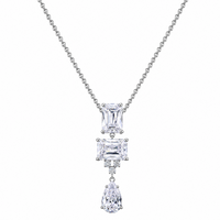 Rhodium Plated 925 Silver Multi Shape CZ Dangle Bridal Pendant Necklace - BGP00924