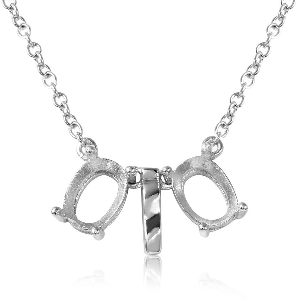 Rhodium Plated 925 Silver Multi Oval & Bar Mounting Necklace - BGP01008 | BGP01011 | BGP01014