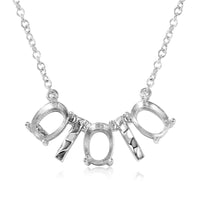 Rhodium Plated 925 Silver Multi Oval & Bar Mounting Necklace - BGP01008 | BGP01011 | BGP01014