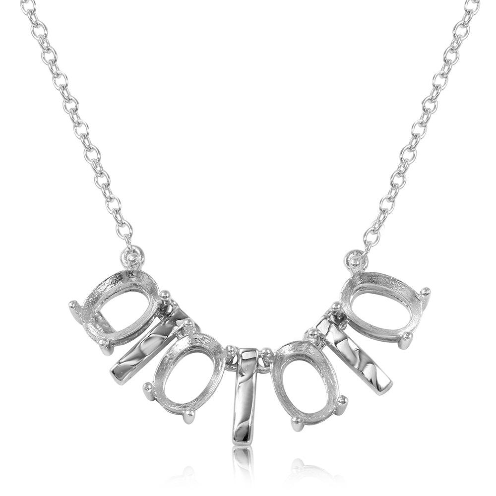 Rhodium Plated 925 Silver Multi Oval & Bar Mounting Necklace - BGP01008 | BGP01011 | BGP01014