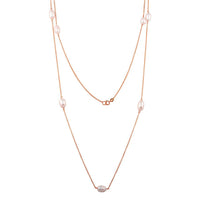 Rose Gold Plated 925 Sterling Silver Fresh Water Pearls Necklace - BGP01249-RGP