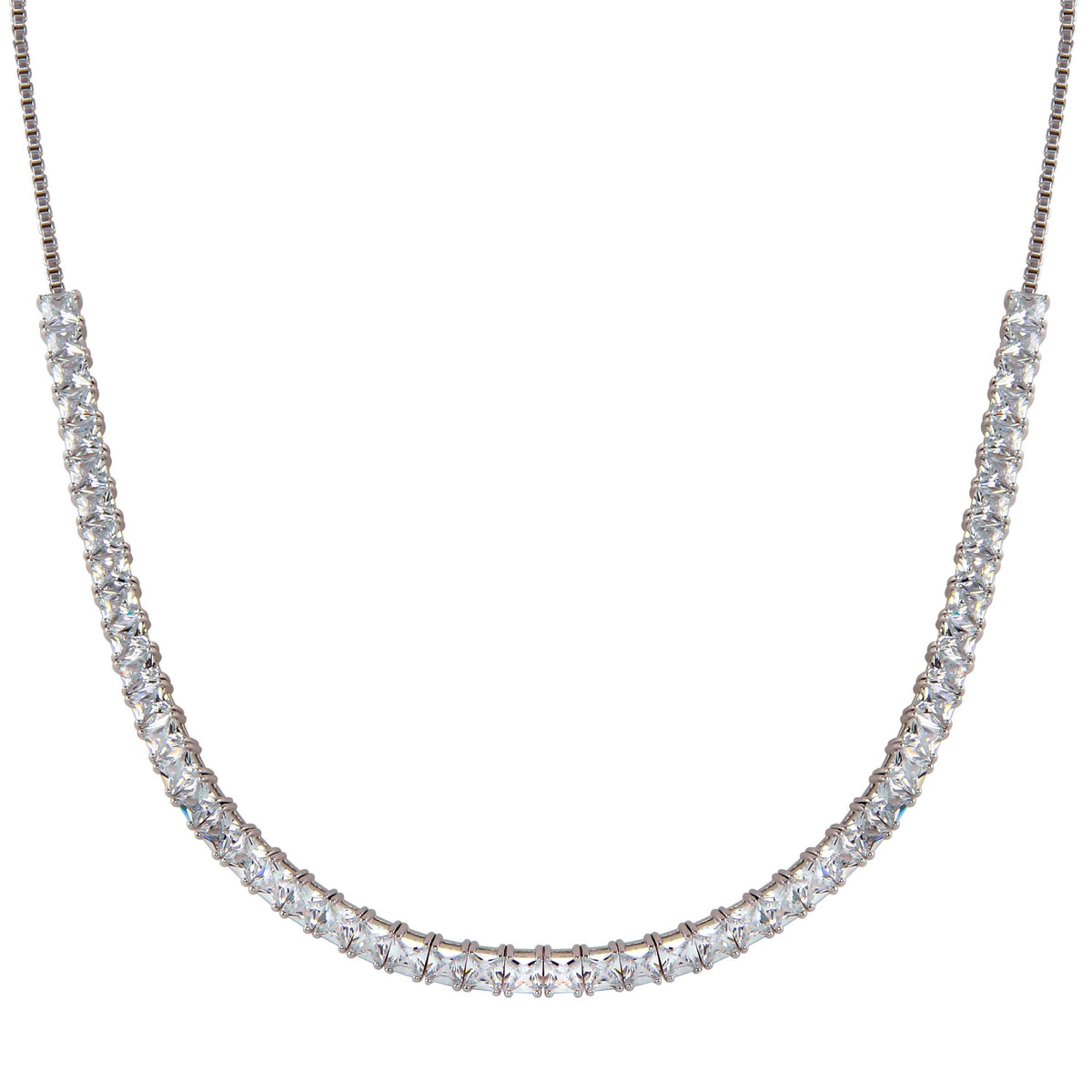 Rhodium Plated 925 Sterling Silver Adjustable CZ Bridal Tennis Necklace - BGP01255