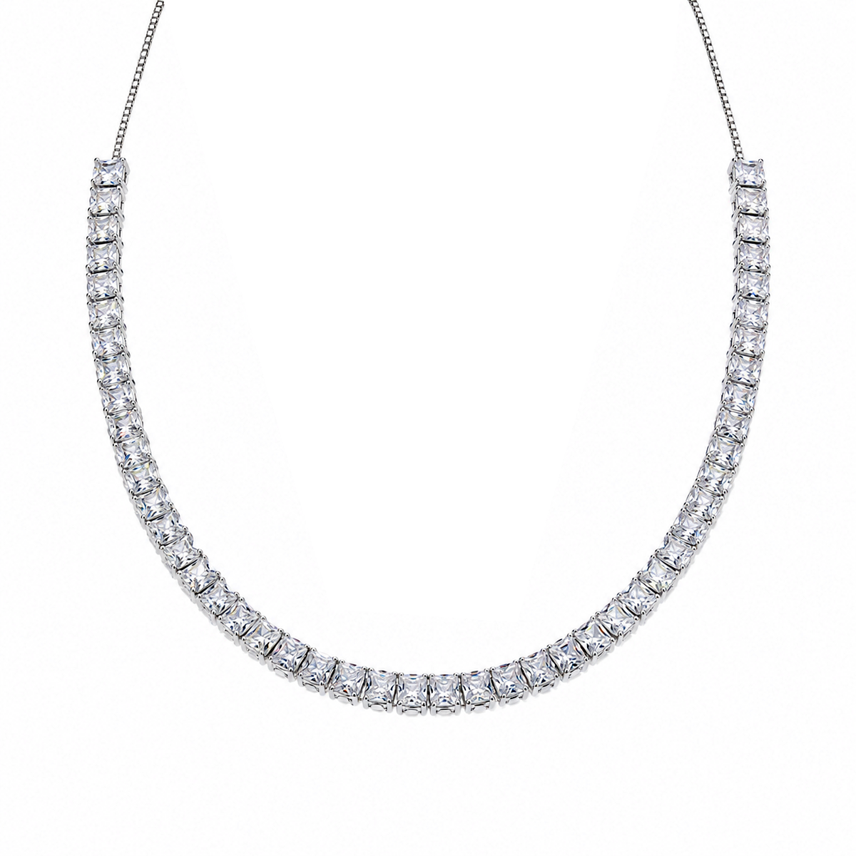 Rhodium Plated 925 Sterling Silver Adjustable CZ Bridal Tennis Necklace - BGP01255
