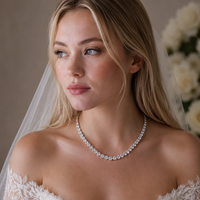 Rhodium Plated 925 Sterling Silver Tennis CZ Bridal Necklace - BGP01261