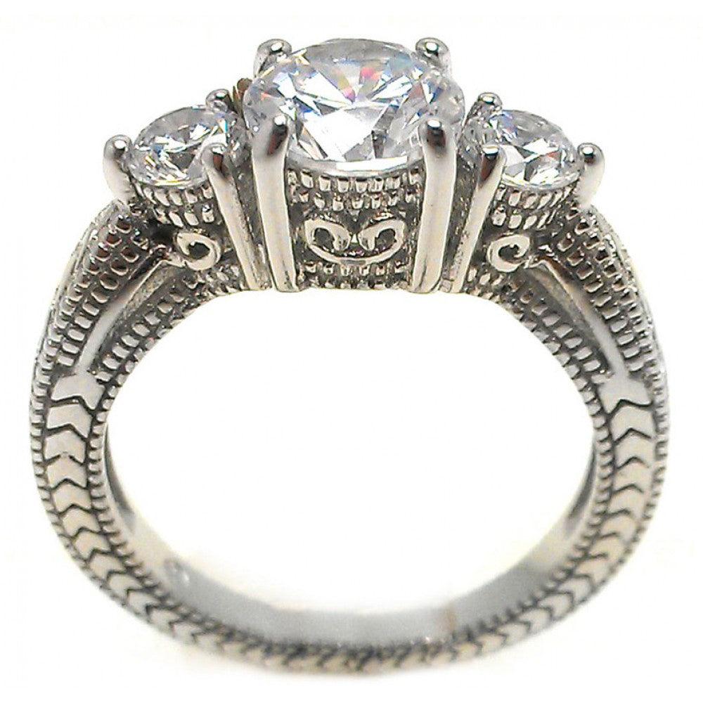 Silver 925 Rhodium Plated Round Past Present Future CZ Ring - BGR00852
