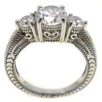 Silver 925 Rhodium Plated Round Past Present Future CZ Ring - BGR00852