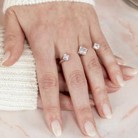 Silver 925 Rhodium Plated Two-Finger Open Ring with 3 CZ Accent Caps - BGR00984
