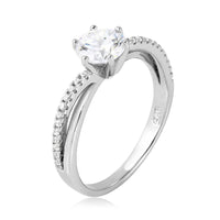 Silver 925 Rhodium Plated Twisted CZ Shank Round Center Stone Ring - BGR01069